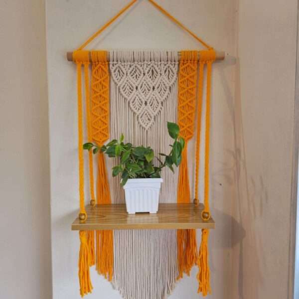 Macrame wall shelf