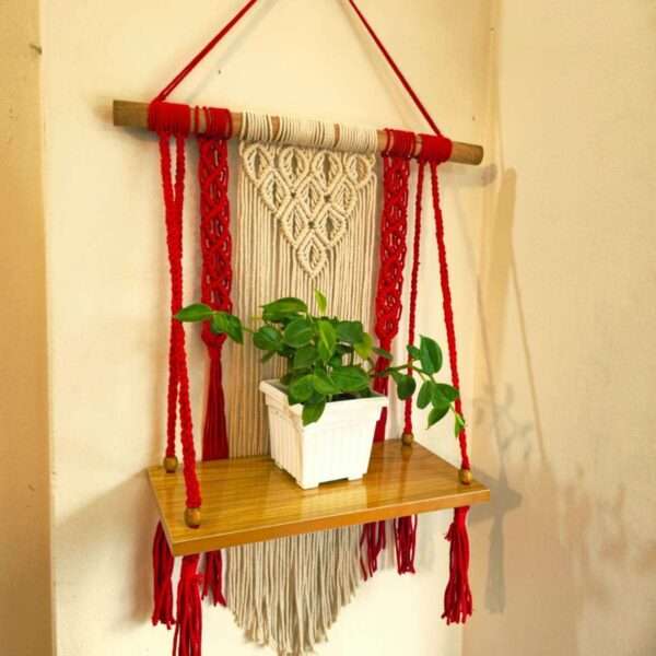 Macrame wall shelf