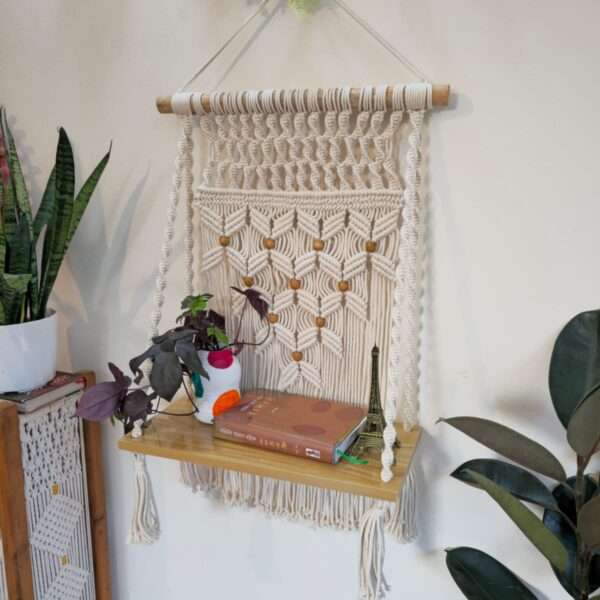 Macrame wall shelf